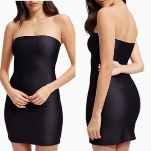 Good American Compression Shine Tube Mini Dress Black Body Contour Bodycon NEW